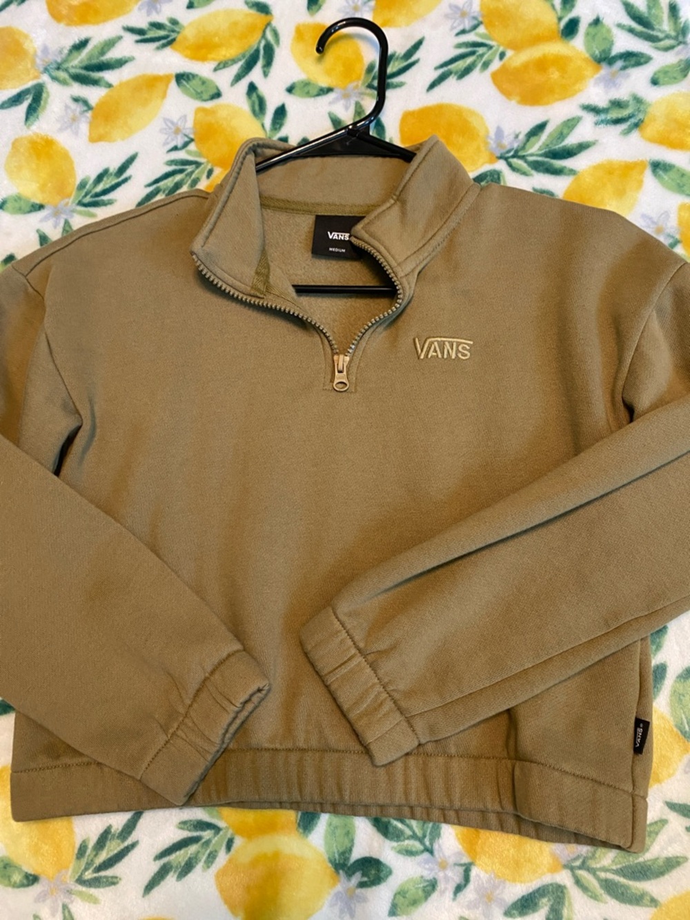 Vans Olive/Tan Half-Zip Cropped Fleece Pullover